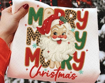 Leopard Merry Christmas Santa Latch Hook Yarn Crochet Png, Tis The Season Png, Faux Yarn Png, Realistic Yarn Holiday Sublimation, Santa Png