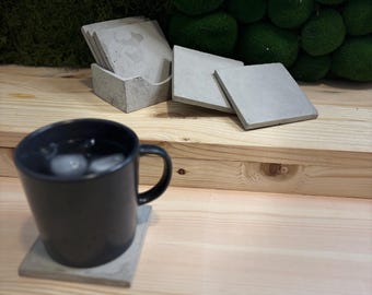 Posavasos cuadrados de hormigón con soporte - Hechos a mano