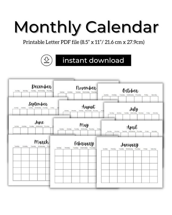 Monthly Calendar Planner Printable PDF Letter Size - Etsy