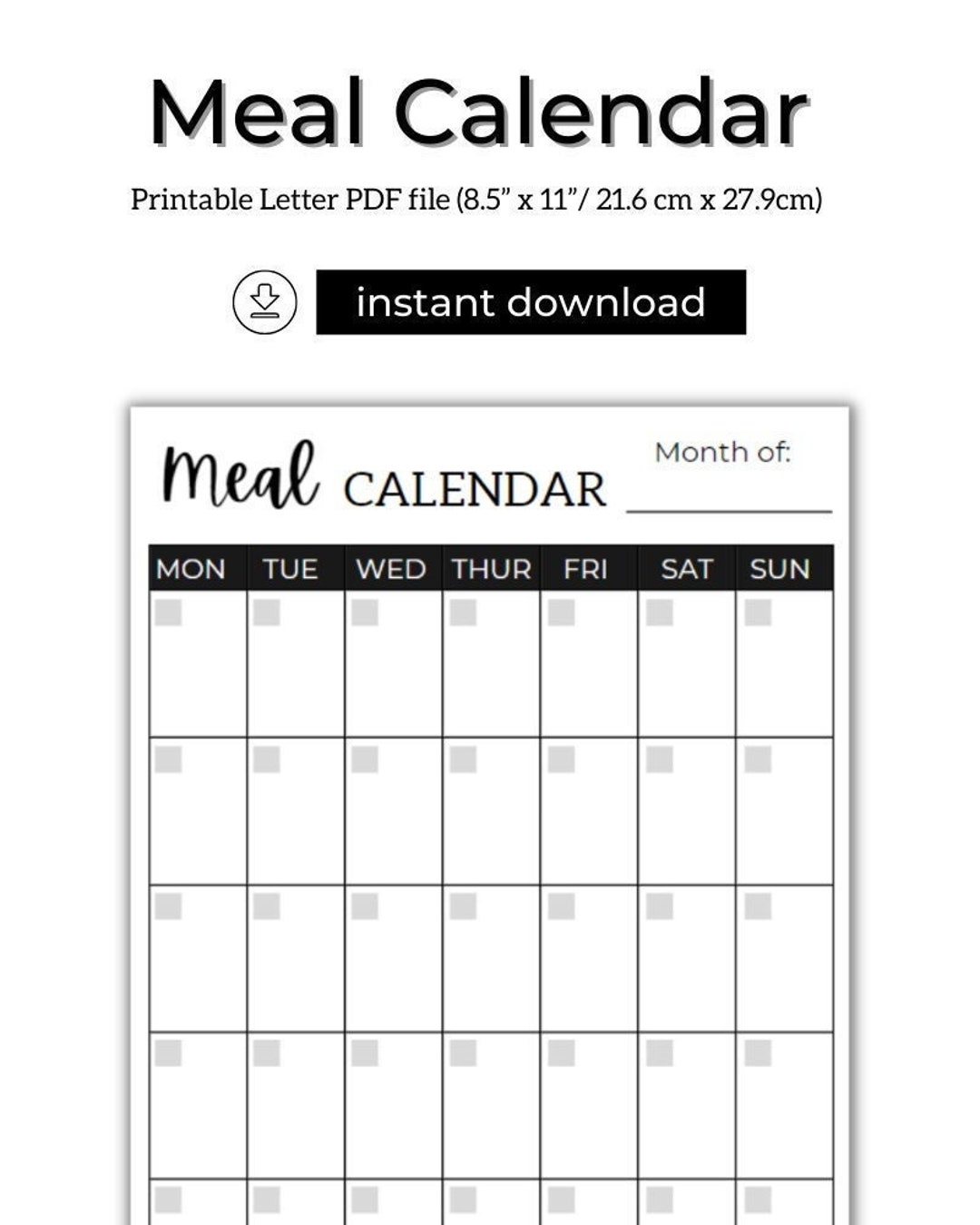 Monthly Meal Planner Printable PDF | Letter Size - Etsy
