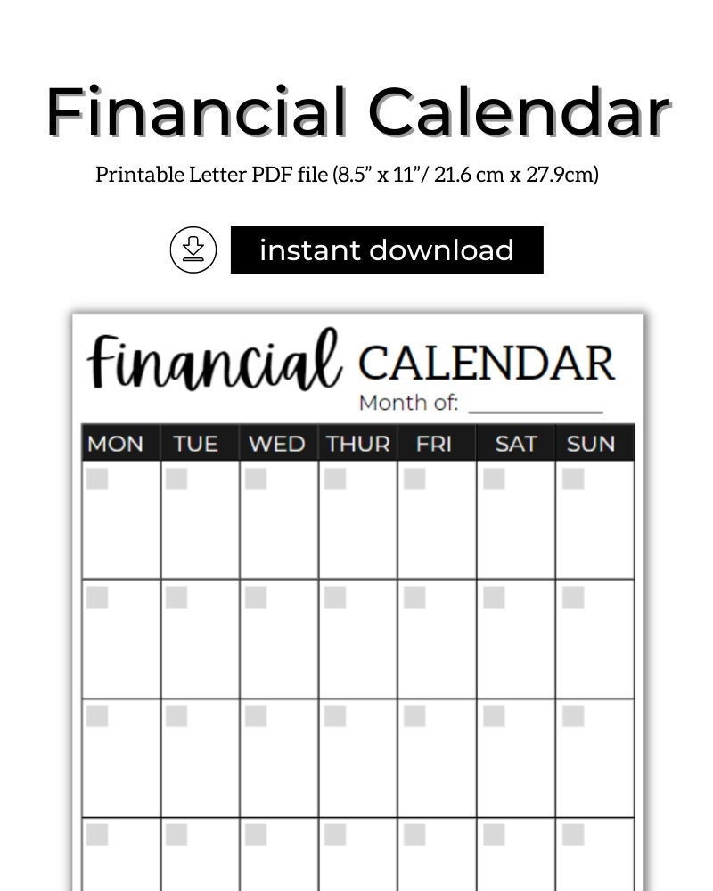 Finance Calendar Printable PDF L Letter Size - Etsy