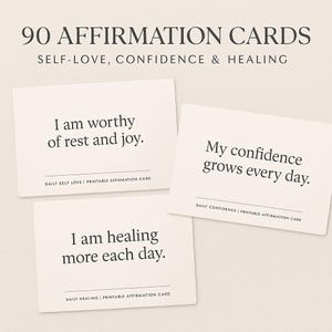 90 Affirmation Cards Bundle | Self-Love, Confidence & Healing | Minimalist Printable Deck | Instant Digital Download PNG|SVG