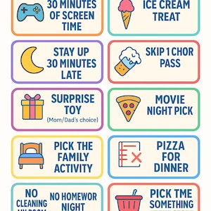 Coupons de récompense imprimables pour enfants : dollars pour une corvée amusante et cartes d'incitation au comportement