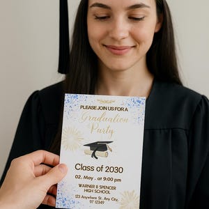 Invitation à une fête de remise de diplôme, modèle d'invitation à une remise de diplôme, remise de diplôme universitaire, remise de diplôme d'études secondaires.
