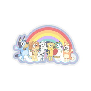 Bluey and Friends Rainbow Kiss-Cut Stickers, Cute Sticker Pack for Kids, Laptop Decals, Vinyl Stickers, Water Bottle Sticker Sheet,