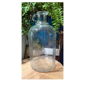 Glass Old Vintage Beveled Glass Half Gallon Jug Bottle Pour Spout Finger Loop 10