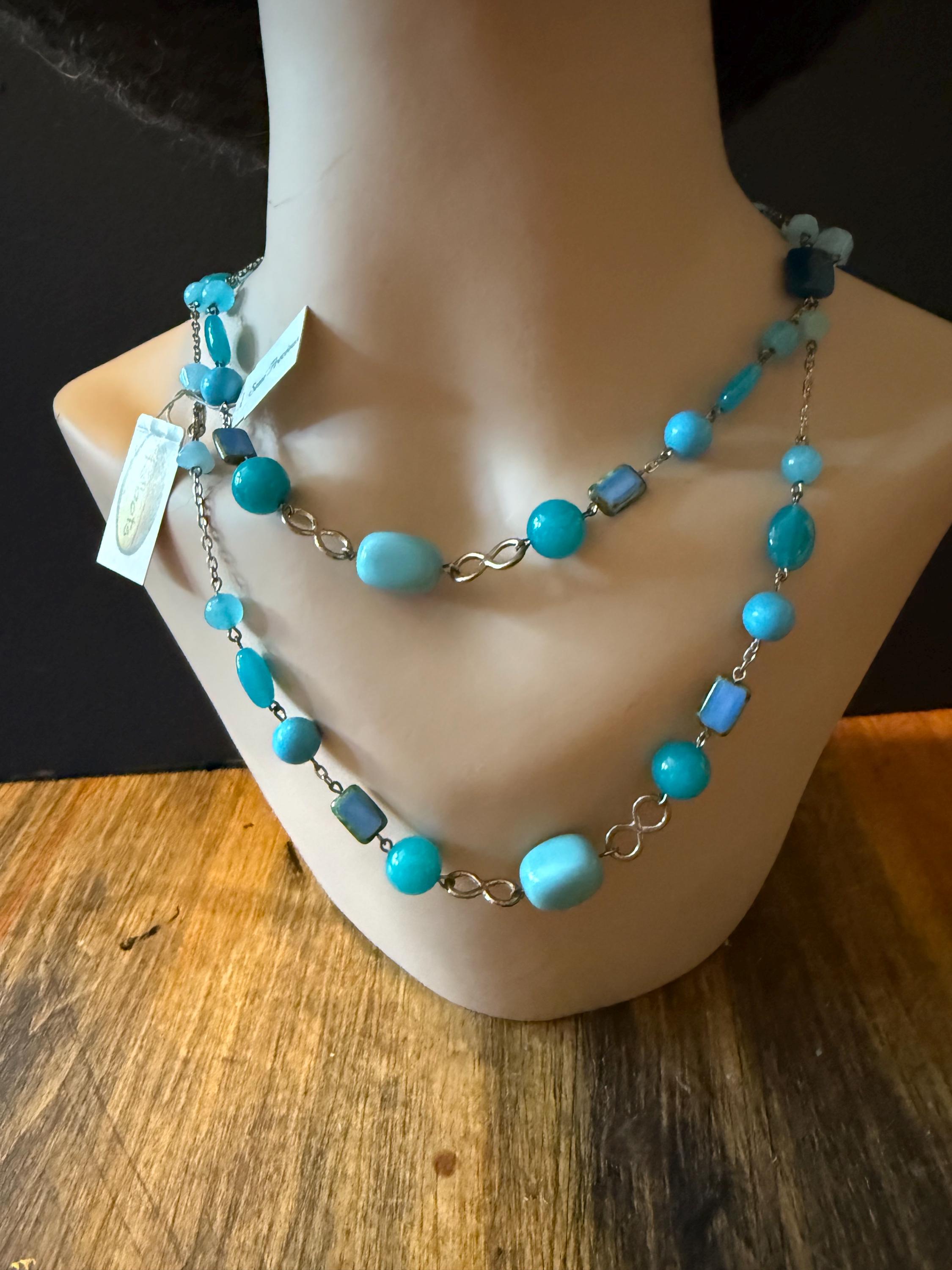 Talbots Neckless TALBOTS New With Tag Necklace Turquoise Color Beaded Silver Tone Boho ...