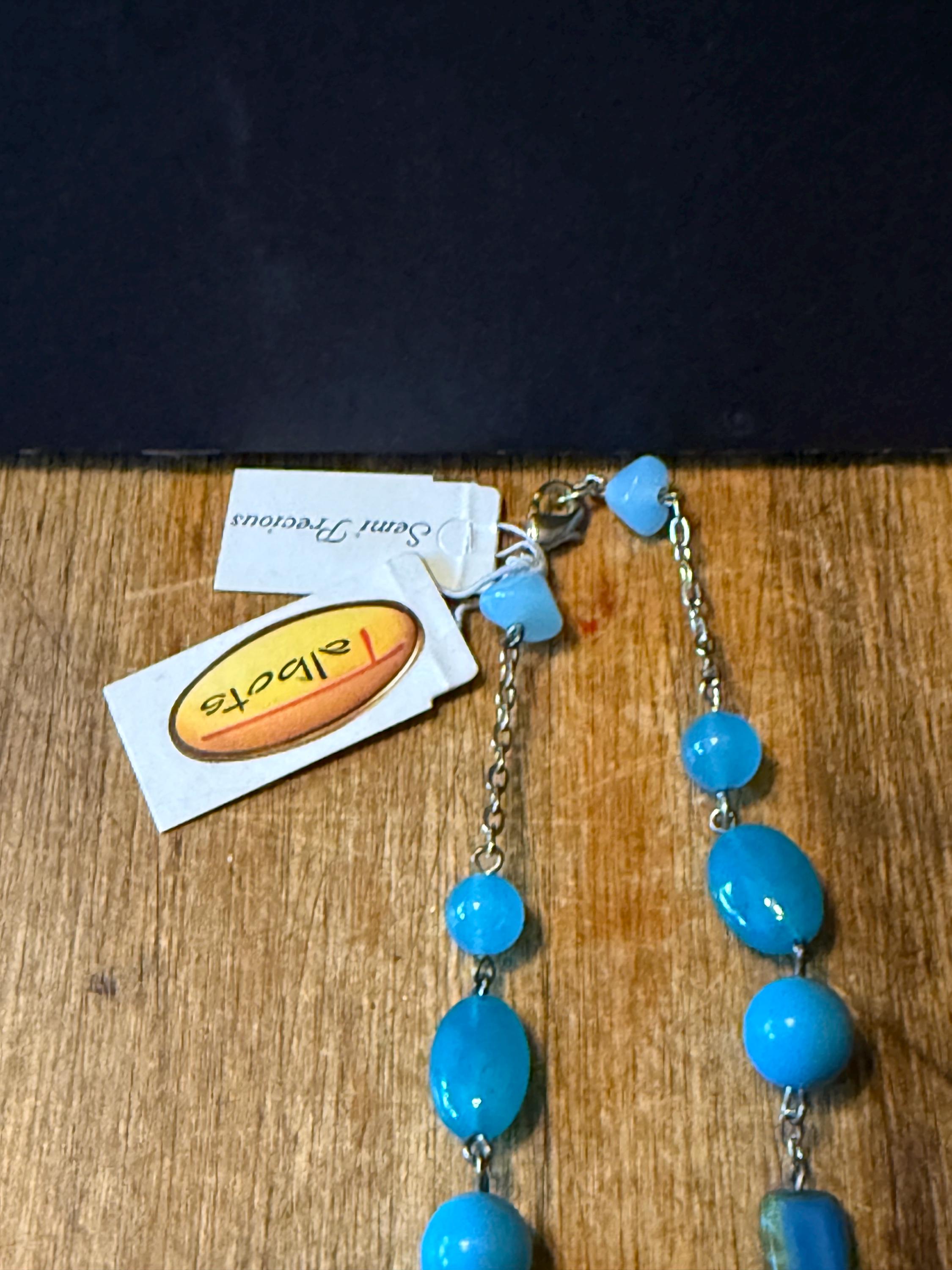 Talbots Neckless TALBOTS New With Tag Necklace Turquoise Color Beaded Silver Tone Boho ...