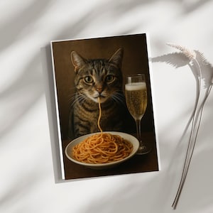 Poster Print Cat &quot;Pasta, Paws & Prosecco&quot;