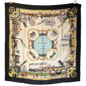 Vintage Hermès &quot;Les Merveilles de la Vapeur&quot; Silk Scarf – Designed by Philippe Ledoux | Steam Age Tribute | 100% Silk Carré | Made in France