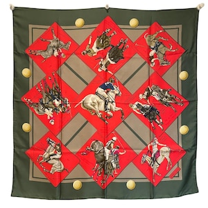 Vintage Hermès &quot;Monde du Polo&quot; Silk Scarf – Designed by Chantal de Crissey | Equestrian Sport Theme | 100% Silk Carré | Made in France