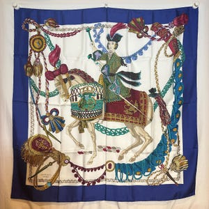 Pre-Loved Vintage Hermès &quot;Le Timbalier&quot; Silk Scarf – Designed by Marie-Françoise Héron | French Cavalry Theme | 100% Silk Twill Carré