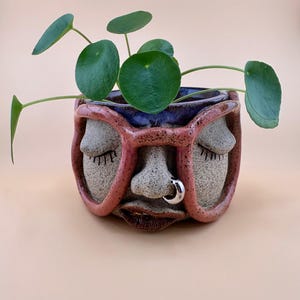 Handmade Face Planter: Playful Character with Silver Nose Ring