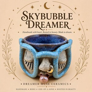 Skybubble Dreamer – Handmade Ceramic Face Planter | Sculptural Pot with Blue Glasses & Gold Nose Ring | Whimsical Boho Decor