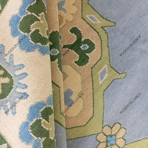 9x12 Blue And Green Designer Oushak Rug, Oushak Rug With Ivory, Olive Green & Light Pink : Modern Coastal Comfort Large Area Rug