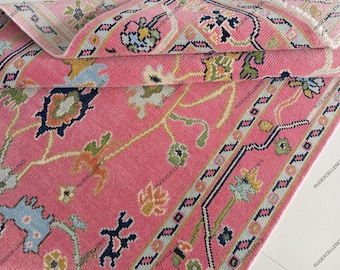 Hand Knotted Wool Oushak Rug: Pink Antique Style, 4x6 ft