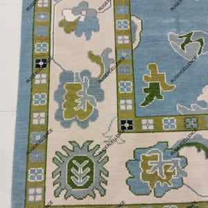 9x12 Blue And Green Designer Oushak Rug, Oushak Rug With Ivory, Olive Green For living room : Modern Coastal Comfort Large Area Rug