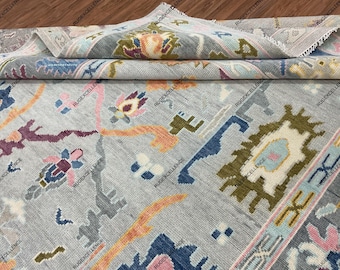 Hand Knotted Oushak Rug: Gray Wool, Vintage Style, 4x6 ft
