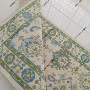 9x12 Vintage Hand-Knotted Oushak Rug in Beige and Green - Custom Sizes Available - Soft Wool Area rug with Rustic Modern Design