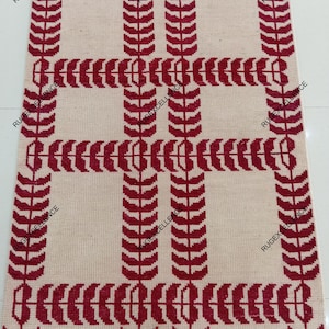 Modern Turkish dark pink with cream Oushak Made to Order (In Any Size) Geometric Knotted Modern Oushak rug/ large area/sage/muted oushak rug