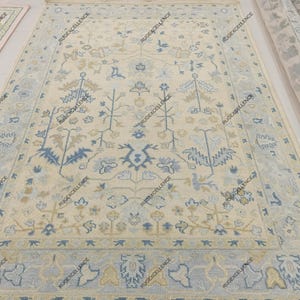 9x12 beige blue Modern Hand knotted Oushak, Muted Area Oushak Rug, Wool Area Rug for Bedroom, Living room, dining area, Pastel Oushak Rug