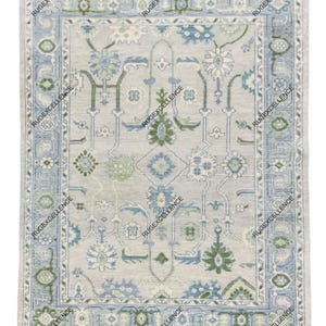 Green Blue Oushak rug Made to Order (In Any Size!!) Geometric Knotted Modern Oushak rug large area/sage/muted oushak rug 5x8 8x10