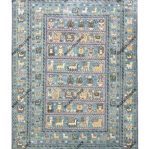 Blue Afghan Style Hand Knotted Shabargan rug 4x6, 5x8, 6x9, 8x10, 9x12, 10x14 ft Handmade Gabbeh rug - Antique Ethnic rug