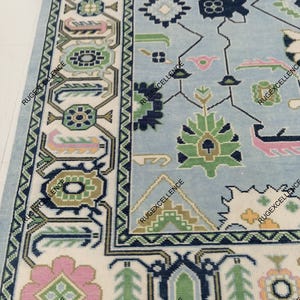 Frost blue Area Rug, Oushak Rug Orange Green Pink, Bright Turkish Rug, Modern Colorful Rug, Handknotted Living room Bedroom Wool Rug