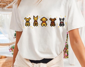 Chemise pour chien pixel inspirée de Stardew Valley, cadeau rétro gamer pour amoureux des chiens, t-shirt chiot mignon pixel art, t-shirt de jeu confortable pour propriétaires de chien