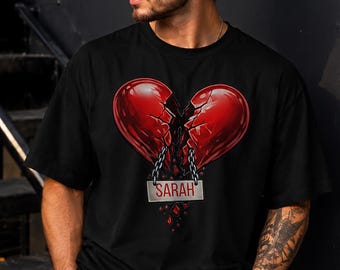 Chemise personnalisée coeur brisé, t-shirt chagrin d'amour personnalisé, chemise commémorative nom personnalisée, cadeau amour perdu, chemise date personnalisée, t-shirt unisexe