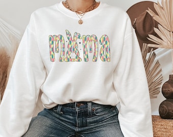 Sweat-shirt de Pâques Bunny Mama, t-shirt graphique printanier pastel, 100 % coton