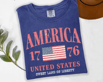 Chemise rétro Amérique 4 juillet T-shirt preppy 4 juillet Tendance surdimensionné USA Tee chemise patriotique esthétique confort couleurs été mignon
