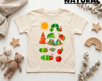 Chemise chenille affamée pour enfant, t-shirt graphique pour tout-petit, tenue grenouillère pour bébé, chemise insecte colorée, t-shirt pour enfant d'âge préscolaire, cadeau mignon pour enfant