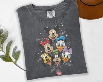 Chemise ballon rétro Mickey et ses amis, Mickey Minnie Donald Daisy Dingo Pluto, tenue de famille voyage Disneyland, mignon t-shirt amis Disney