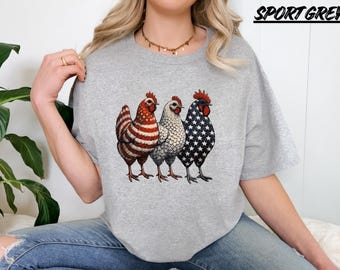 American Freedom Chickens T-Shirt, Patriotic Chicken Tee, Bold USA Farm Graphic Shirt, Liberty Style Tee, Unique Gift for Chicken Lovers