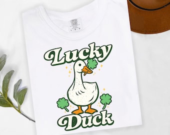 Chemise St Patricks Day Lucky Duck, t-shirt graphique trèfle aux couleurs confortables