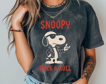 Snoopy Rock and Roll T-Shirt, Vintage Cartoon Tee, Comfort Colors Shirt, Retro Graphic Tee, Unisex Oversized Shirt