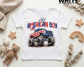 All American Boy T-Shirt, Patriotic Kids Shirt, Monster Truck USA Tee, 4th of July Shirt, American Flag Truck Tee, Boys Gift