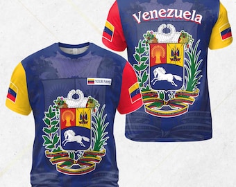 Venezuela Wappen Jersey Shirt - Personalisierter Name Unisex Flagge Farben T-Shirt, Vaterländischer Venezulanischer Stolz Top für Fans, Reisen, Festivals