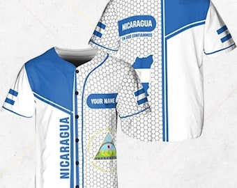 Personalisiertes Nicaragua Baseball Trikot - Individueller Name Nicaragua Flagge Wappen Shirt, Blau Weiß Unisex Fan Geschenk Top für Männer Frauen