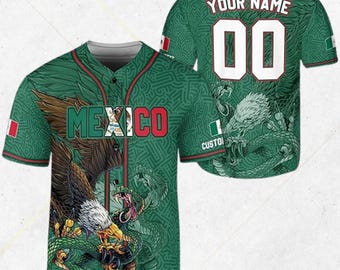 Custom Mexico Baseball Jersey – Aztec Eagle and Serpent Design with Flag & Personalized Name Number