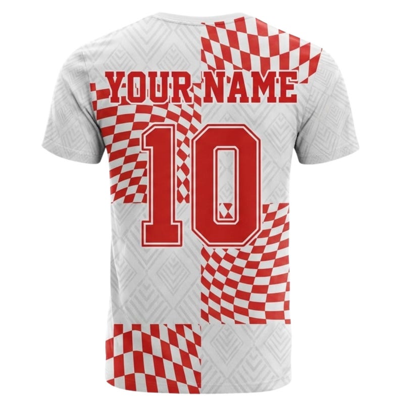 Camiseta personalizada de aficionado de Croacia con nombre y número 10, a cuadros rojos y blancos, ideal para el día del partido. imagen 3
