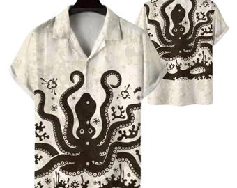 Oktopus Hawaiihemd, Kraken Aloha Button Down, Nautisches Meerestier Camp Hemd