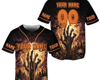 Personalized Halloween Baseball Jersey, Custom Name Number Zombie Skull Shirt, Unisex