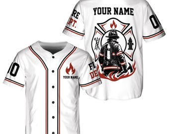 Personalized Firefighter Baseball Jersey, Custom Name Number, Unisex Fire Dept Shirt