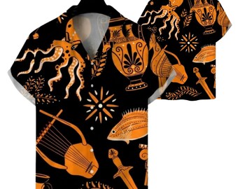 Griechische Mythologie Hawaiihemd, Oktopusvase Lyra Aloha Sommer-Strandferien-Shirt