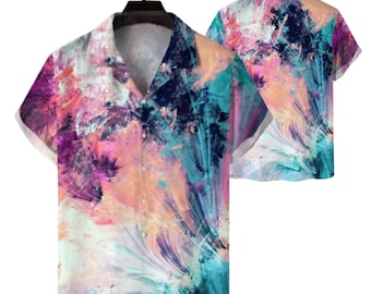 Abstraktes Hawaii-Hemd, Herren bunt Aloha Button Up, Strand-Urlaub-Resort-Hemd