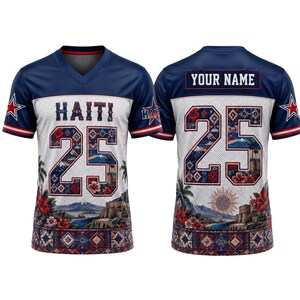 Maillot hybride en maille à col en V de l'équipe d'Haïti avec écusson, haut personnalisé pour les fans le jour des matchs