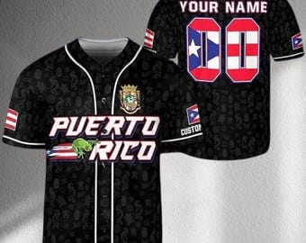 Benutzerdefiniertes Baseballtrikot von Peru, Rote Coquí-Flagge - Personalisierter Name und Nummer, Unisex-Team-Shirt mit Knöpfen, Boricua Geschenk