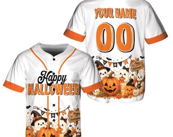 Personalized Halloween Baseball Jersey, Cute Ghost Pumpkin Shirt, Unisex Fall Gift